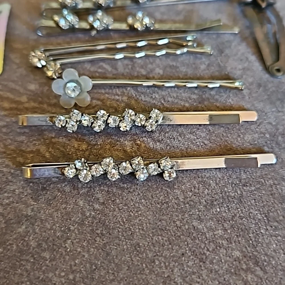 Vintage Assorted Rhinestone Floral Bobby Pin Hair Slides